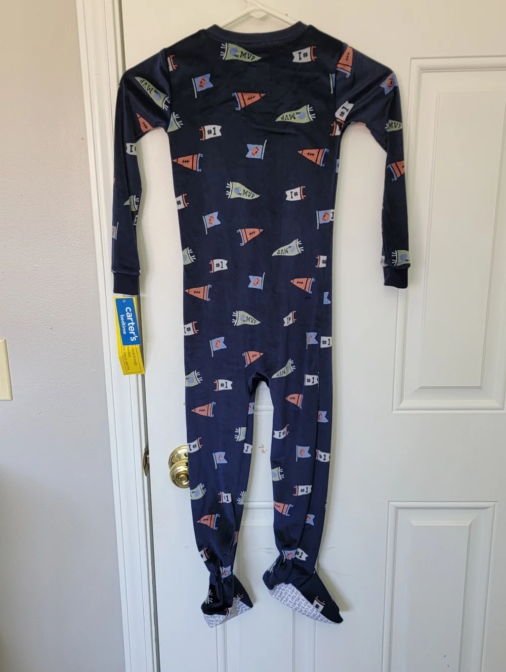 NWT Carter's Bedtime Velour One Piece Footed Pajamas Full Zip Football MVP 5T